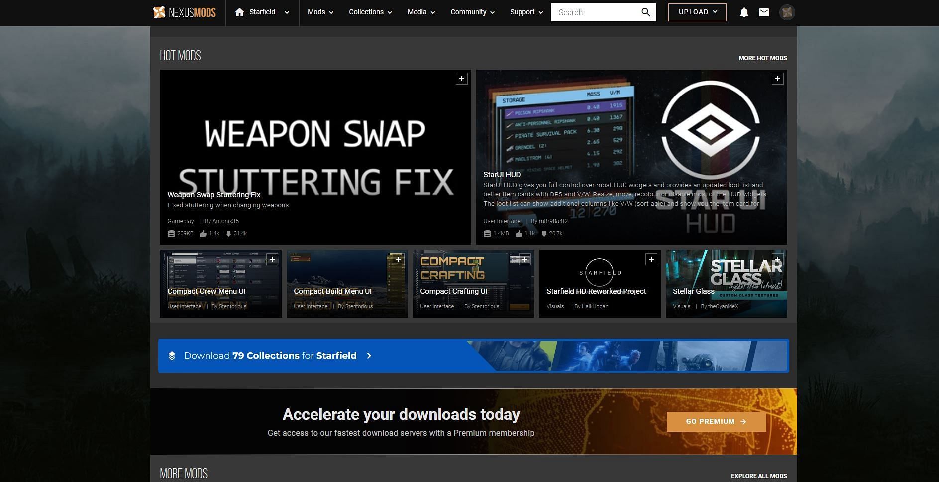 The NexusMods page of Starfield boasts a lot of mods (Image via NexusMods)